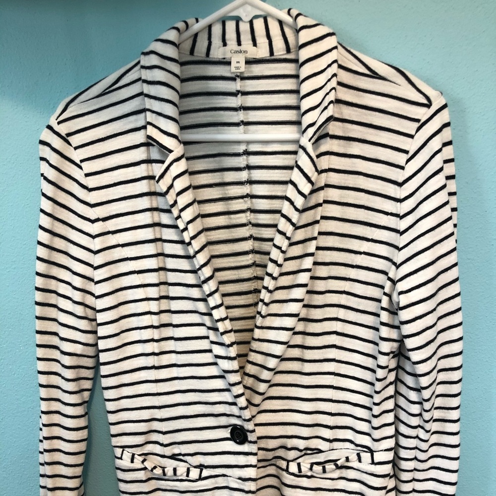 Black and white striped stretch blazer